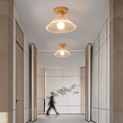 Vintage Wood Glass Ceiling Lights For Hallway