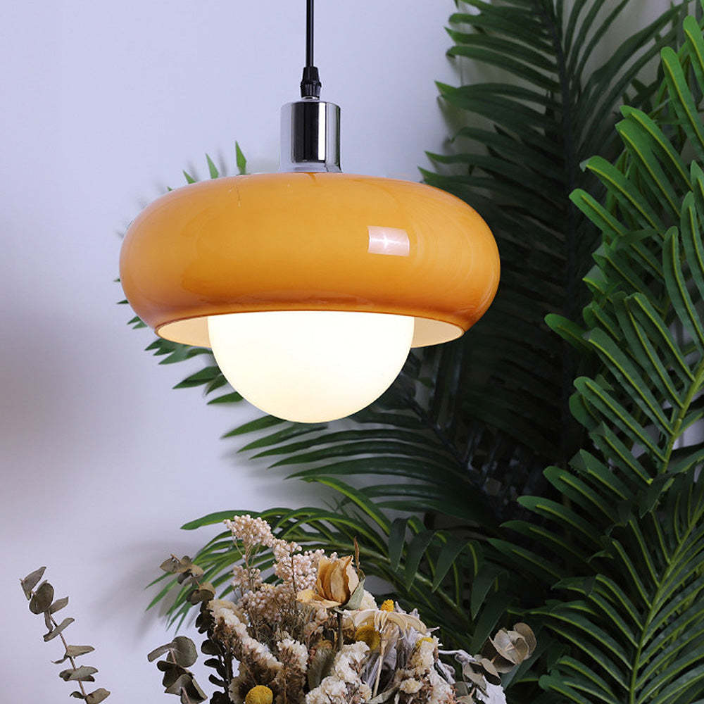 Bauhaus Dome Simple Amber Glass Pendant Light