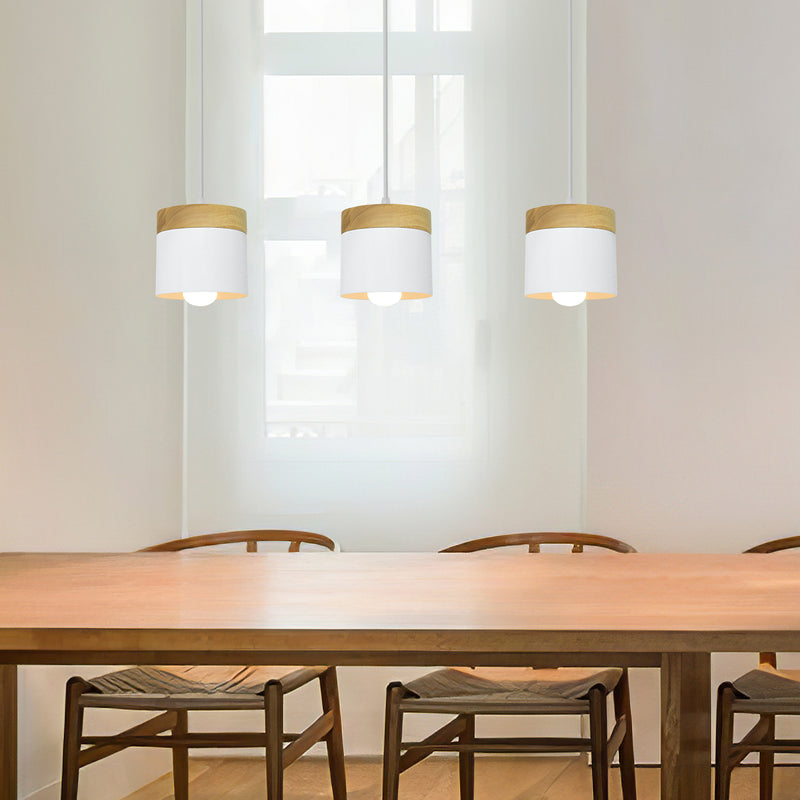 Simple Cylindrical Wood Suspension Lamp