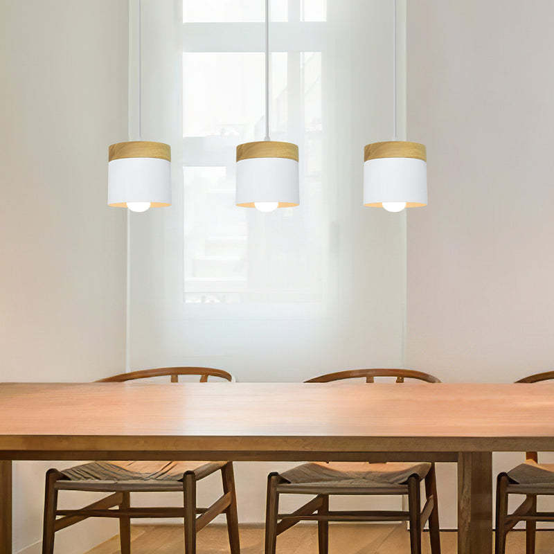Simple Cylindrical Wood Suspension Lamp