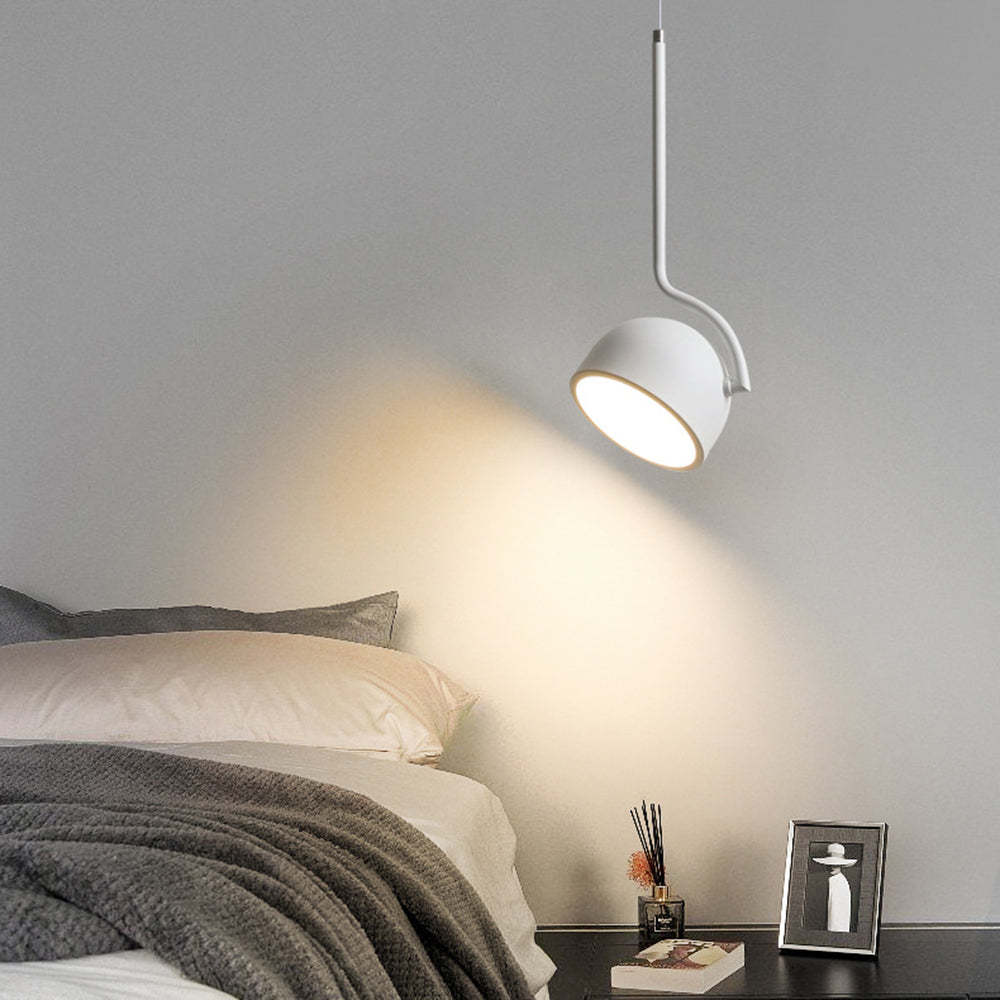 Homdiy Adjustable Simple Bedside Pendant Light Black Metal LED Pendant Lamp