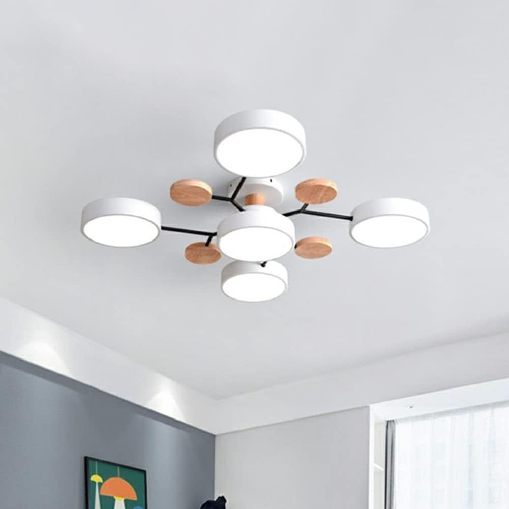 Homdiy Ceiling Light Contemporary Multi-Head Round Iron LED Semi-Flush Chandelier