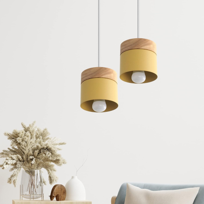 Simple Cylindrical Wood Suspension Lamp