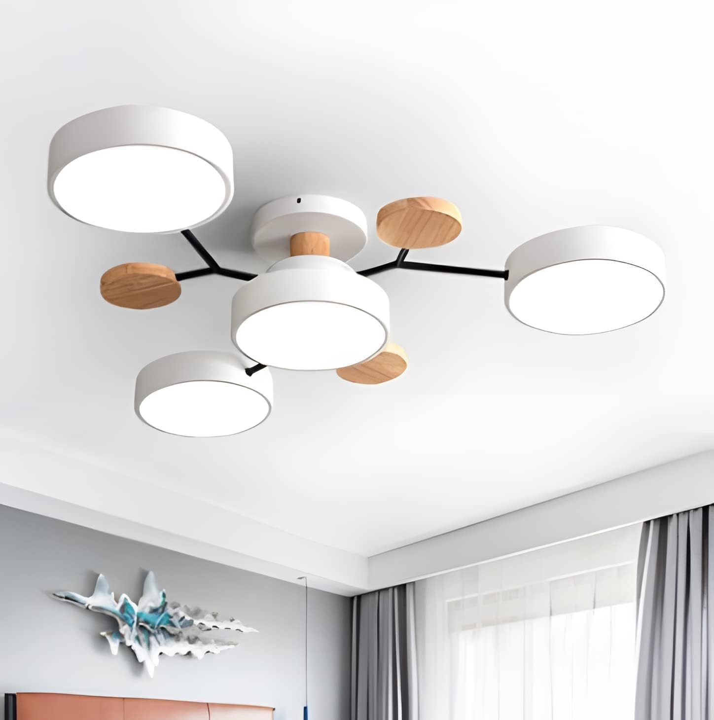 Homdiy Ceiling Light Contemporary Multi-Head Round Iron LED Semi-Flush Chandelier