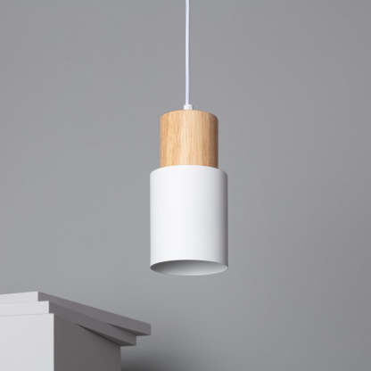 Modern Macaron Cylinder Wood LED Mini Pendant Lighting
