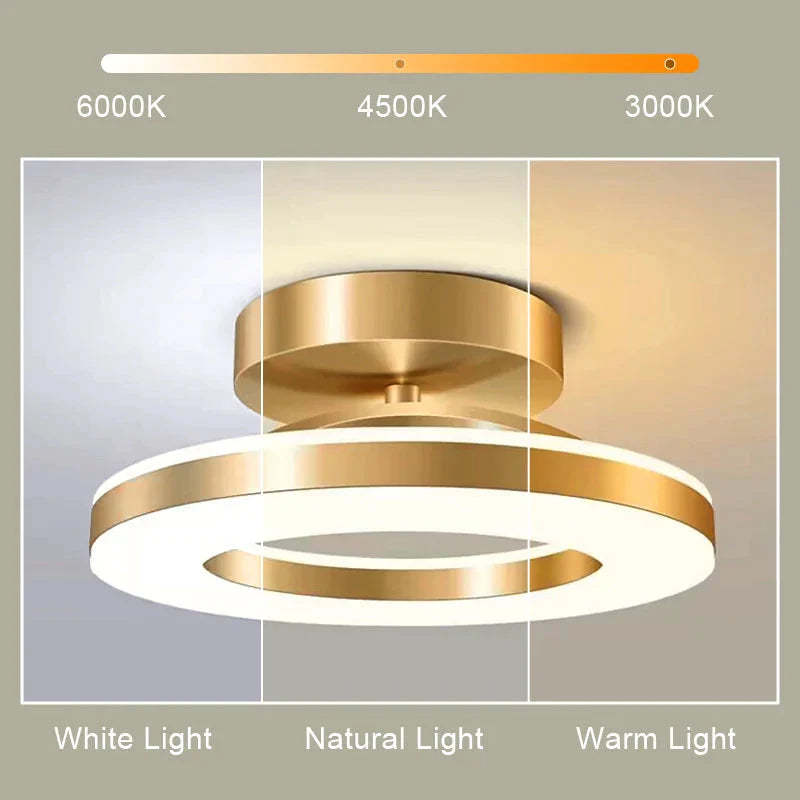 Gold Iron Hallway LED Semi-Flush Ceiling Light