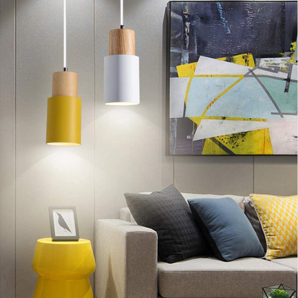 Modern Macaron Cylinder Wood LED Mini Pendant Lighting