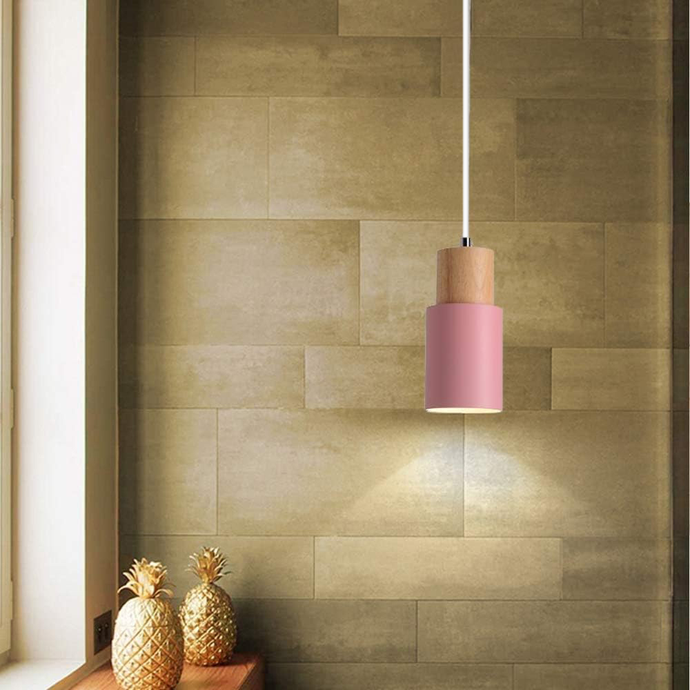 Modern Macaron Cylinder Wood LED Mini Pendant Lighting