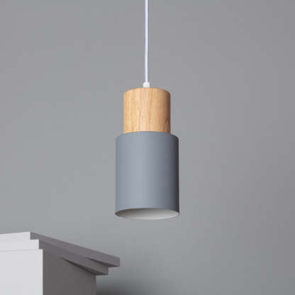 Modern Macaron Cylinder Wood LED Mini Pendant Lighting