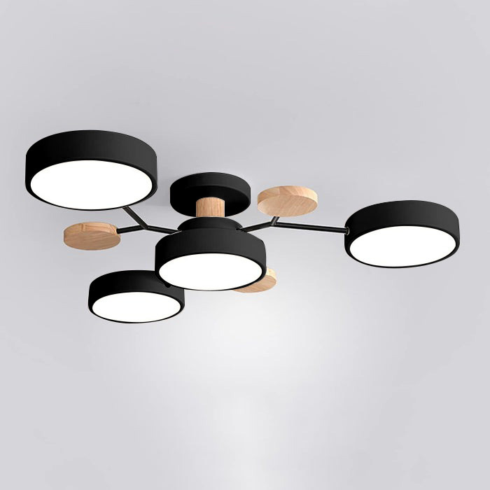 Contemporary Multi-Head Round Iron LED Semi-Flush Chandelier