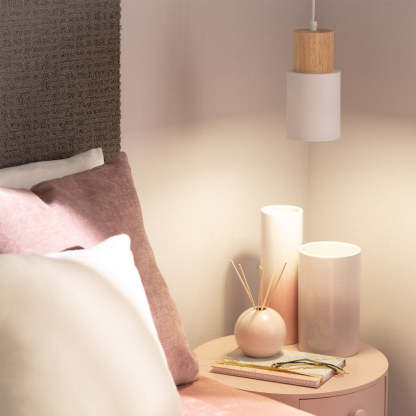 Modern Macaron Cylinder Wood LED Mini Pendant Lighting