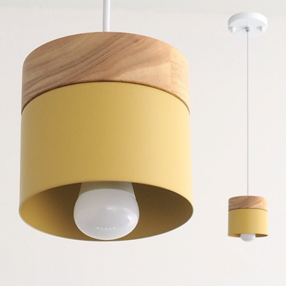 Simple Cylindrical Wood Suspension Lamp