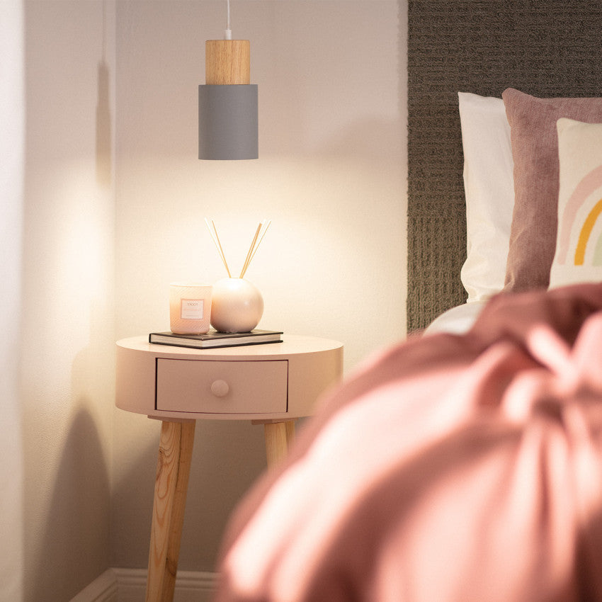 Modern Macaron Cylinder Wood LED Mini Pendant Lighting