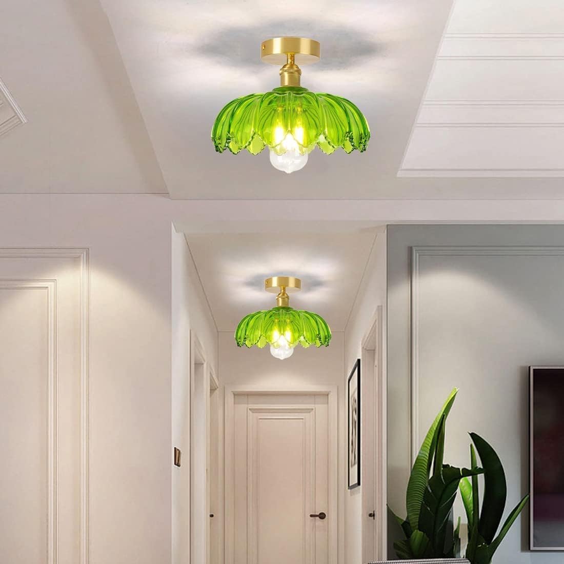 Homdiy Ceiling Lamp Minimalist Green Glass Semi Flush Ceiling Light For Hallway Homdiy UK