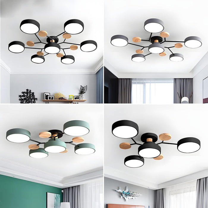 Contemporary Multi-Head Round Iron LED Semi-Flush Chandelier