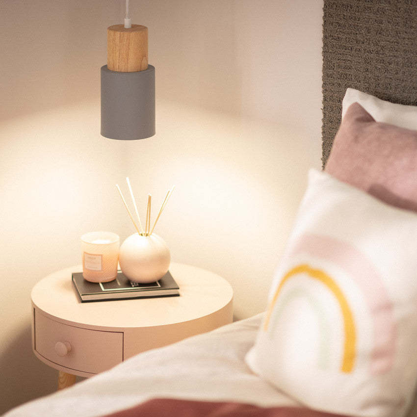 Modern Macaron Cylinder Wood LED Mini Pendant Lighting