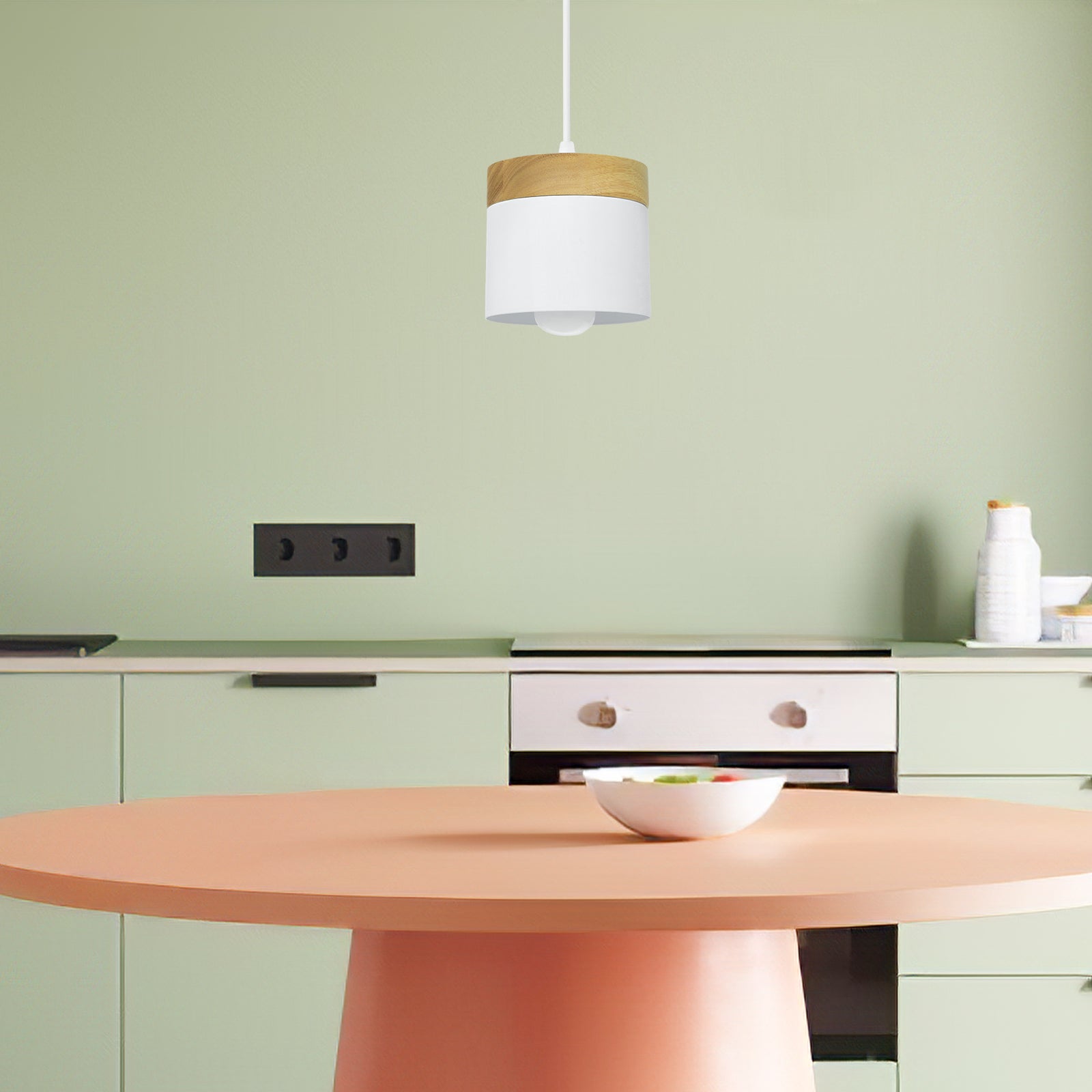 Simple Cylindrical Wood Suspension Lamp