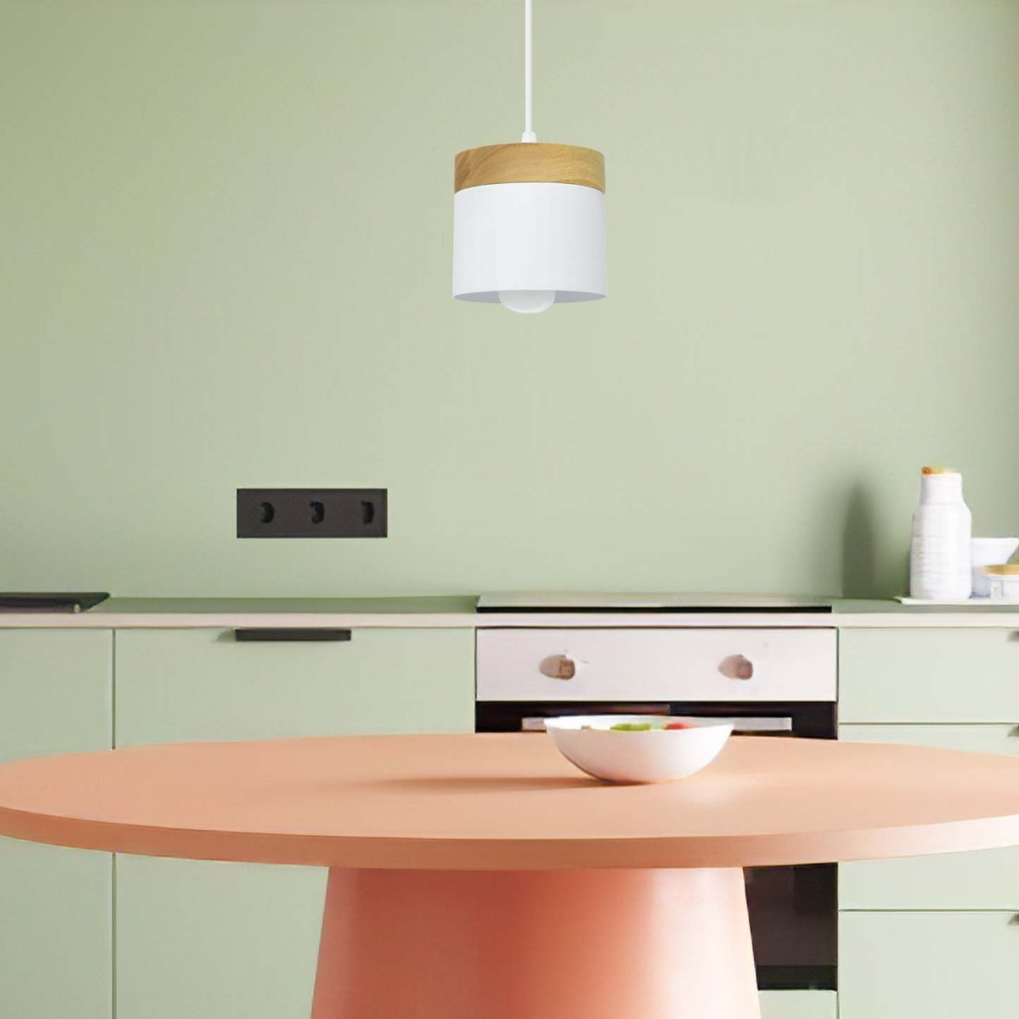 Simple Cylindrical Wood Suspension Lamp