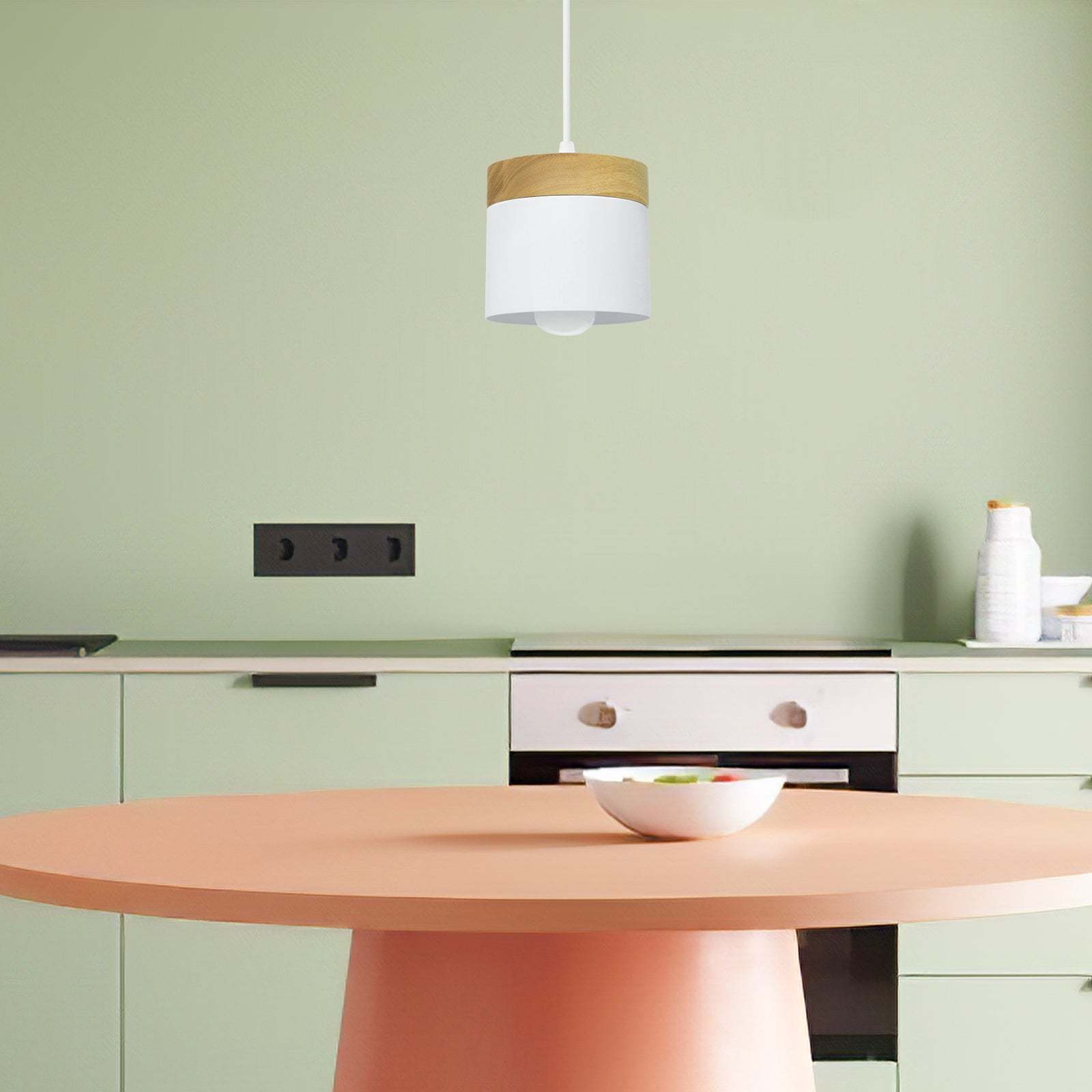 Simple Cylindrical Wood Suspension Lamp