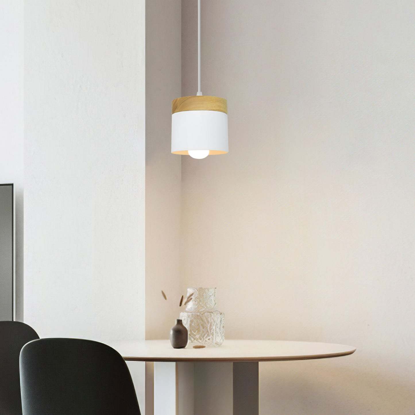 Simple Cylindrical Wood Suspension Lamp