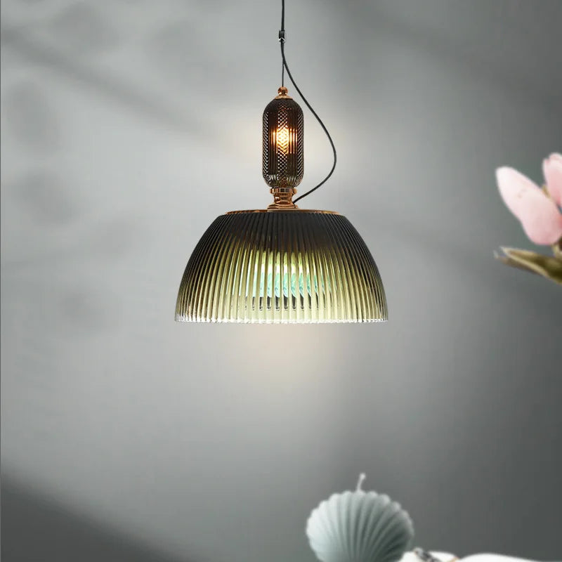Mid century Retro Green Brown Glass Pendant Light -Homdiy