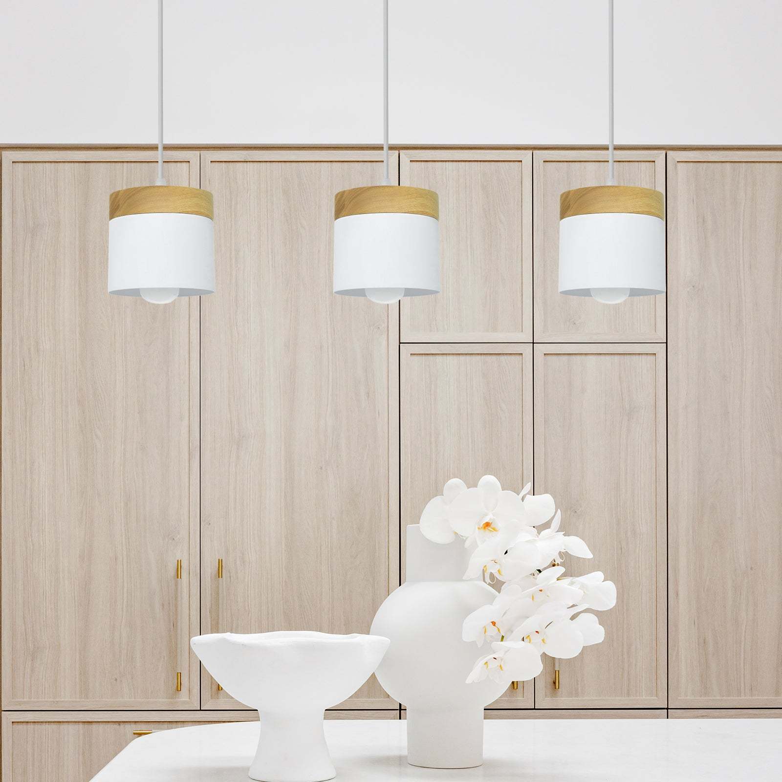 Simple Cylindrical Wood Suspension Lamp