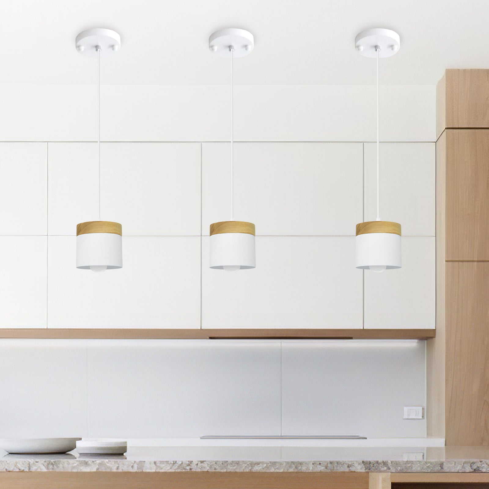 Simple Cylindrical Wood Suspension Lamp
