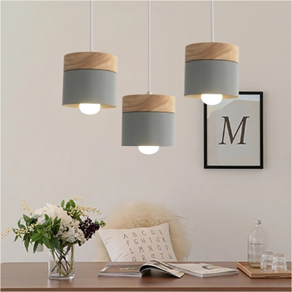 Simple Cylindrical Wood Suspension Lamp