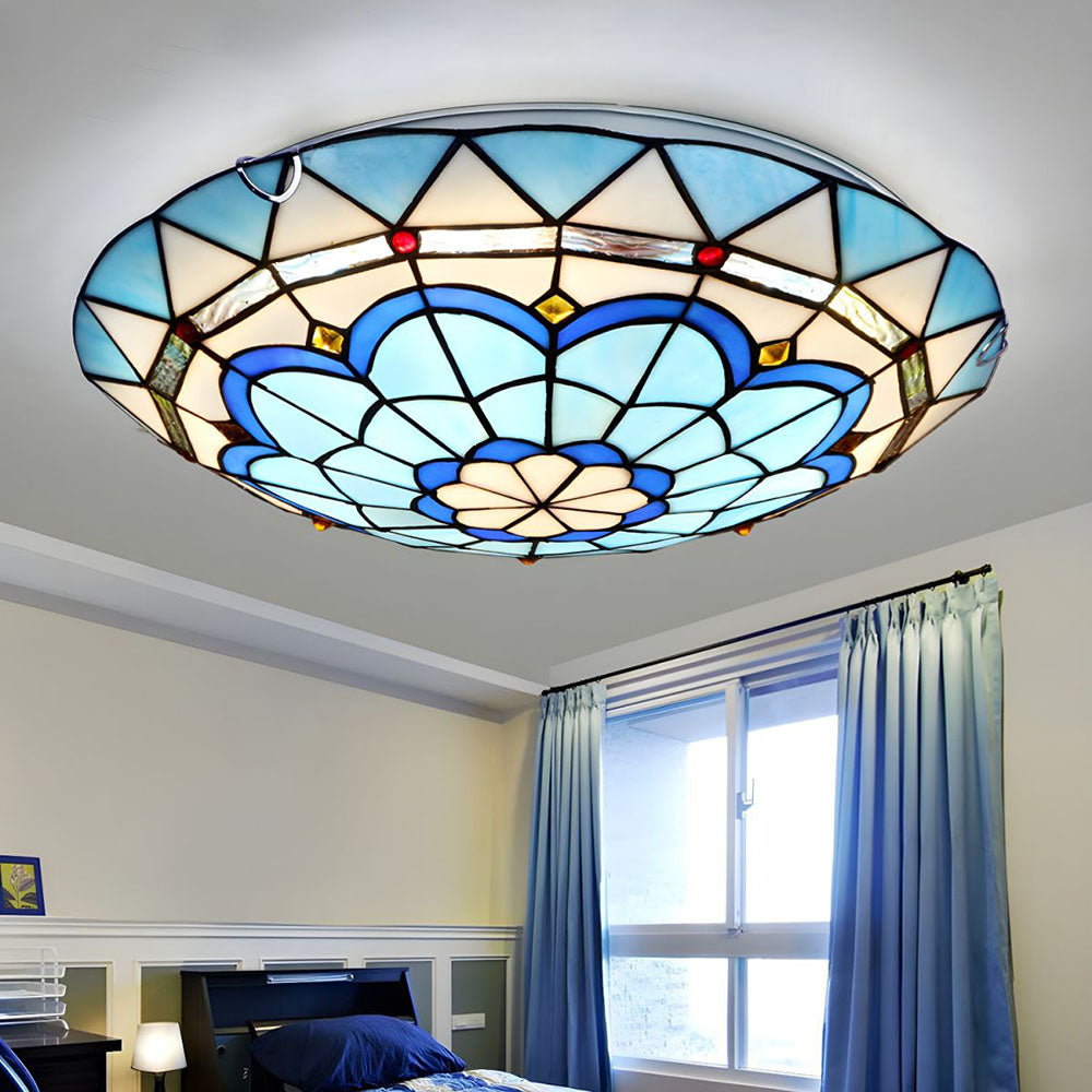 Homdiy Ceiling Lights Vintage Stained Glass Flush Mount Ceiling Light