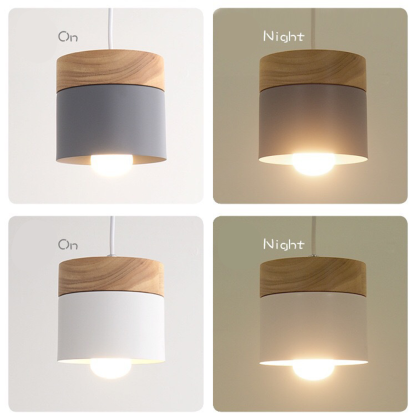 Simple Cylindrical Wood Suspension Lamp