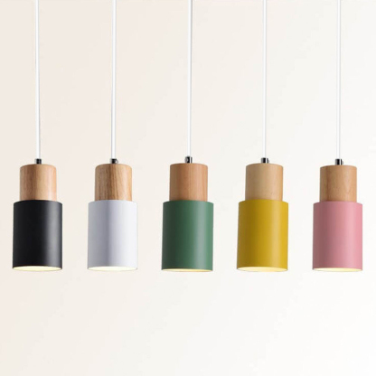 Modern Macaron Cylinder Wood LED Mini Pendant Lighting