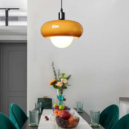 Bauhaus Dome Simple Amber Glass Pendant Light