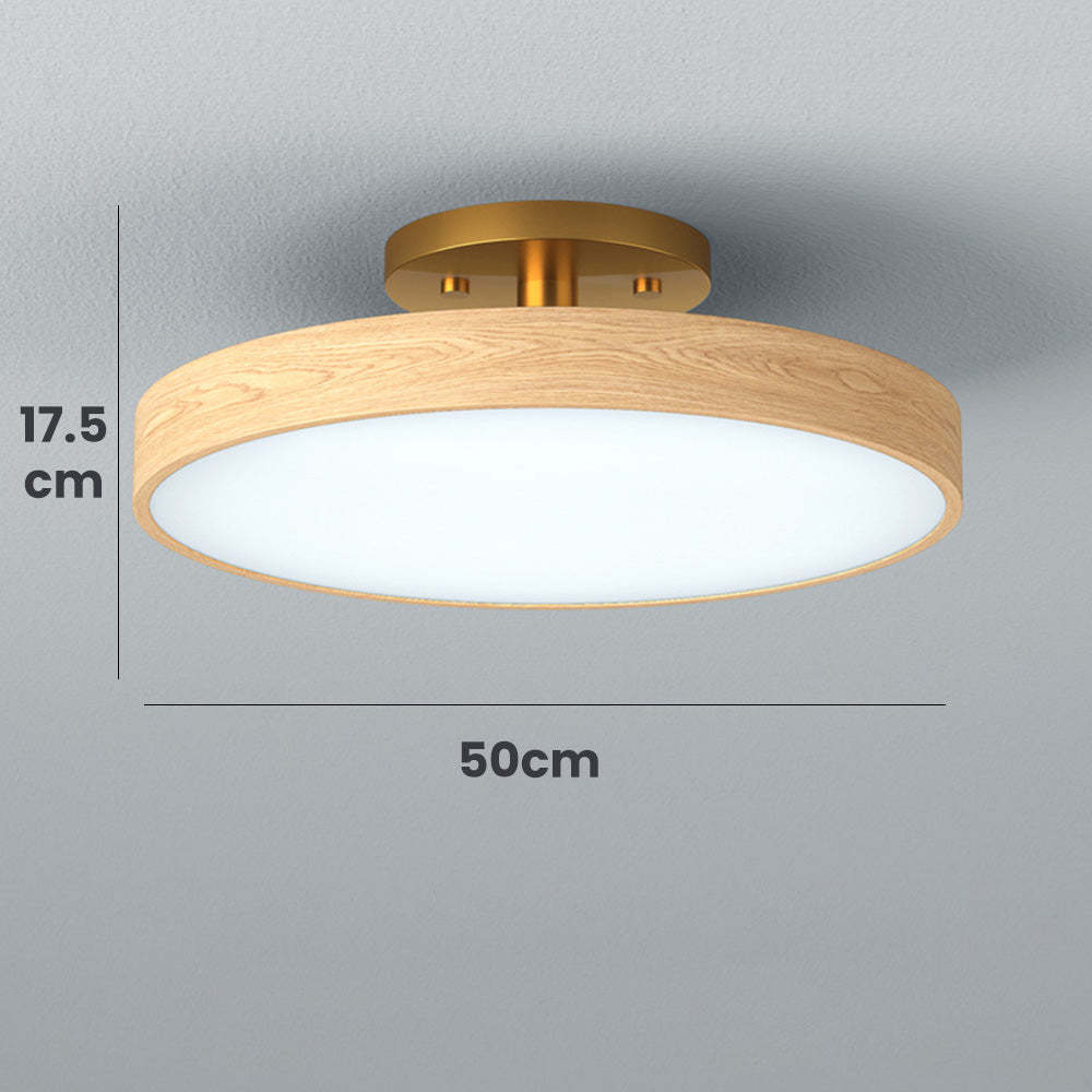 Round Wood LED Ceiling Lights For Bedroom 