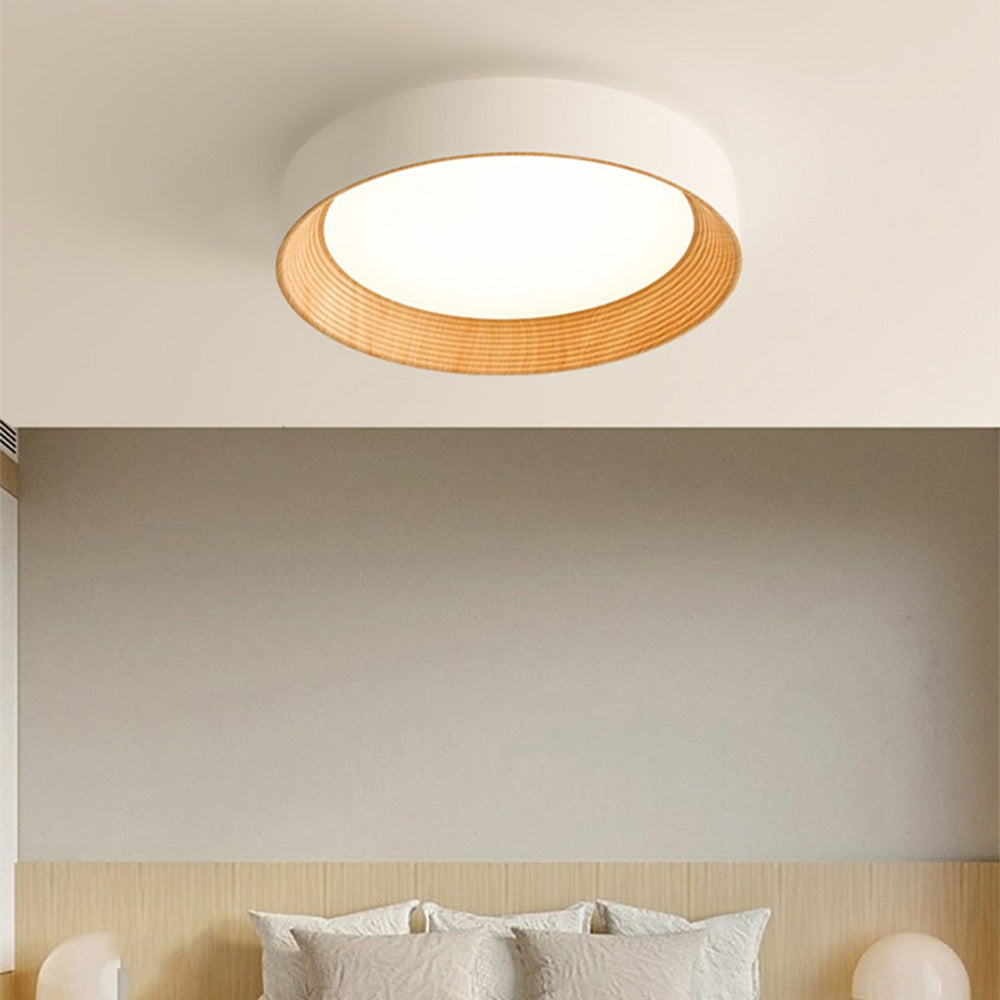 Homdiy Flush Ceiling Lights Wood Round LED Ceiling Lighting