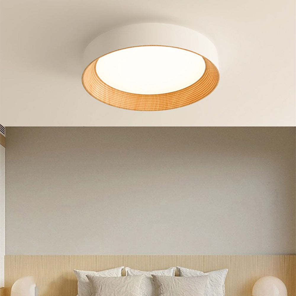 Homdiy Flush Ceiling Lights Wood Round LED Ceiling Lighting
