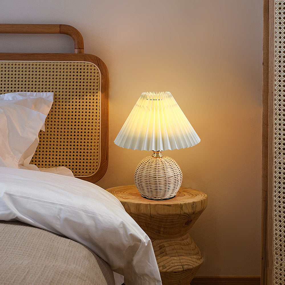Modern Simple Bamboo Weaving Bedroom Table Lamps