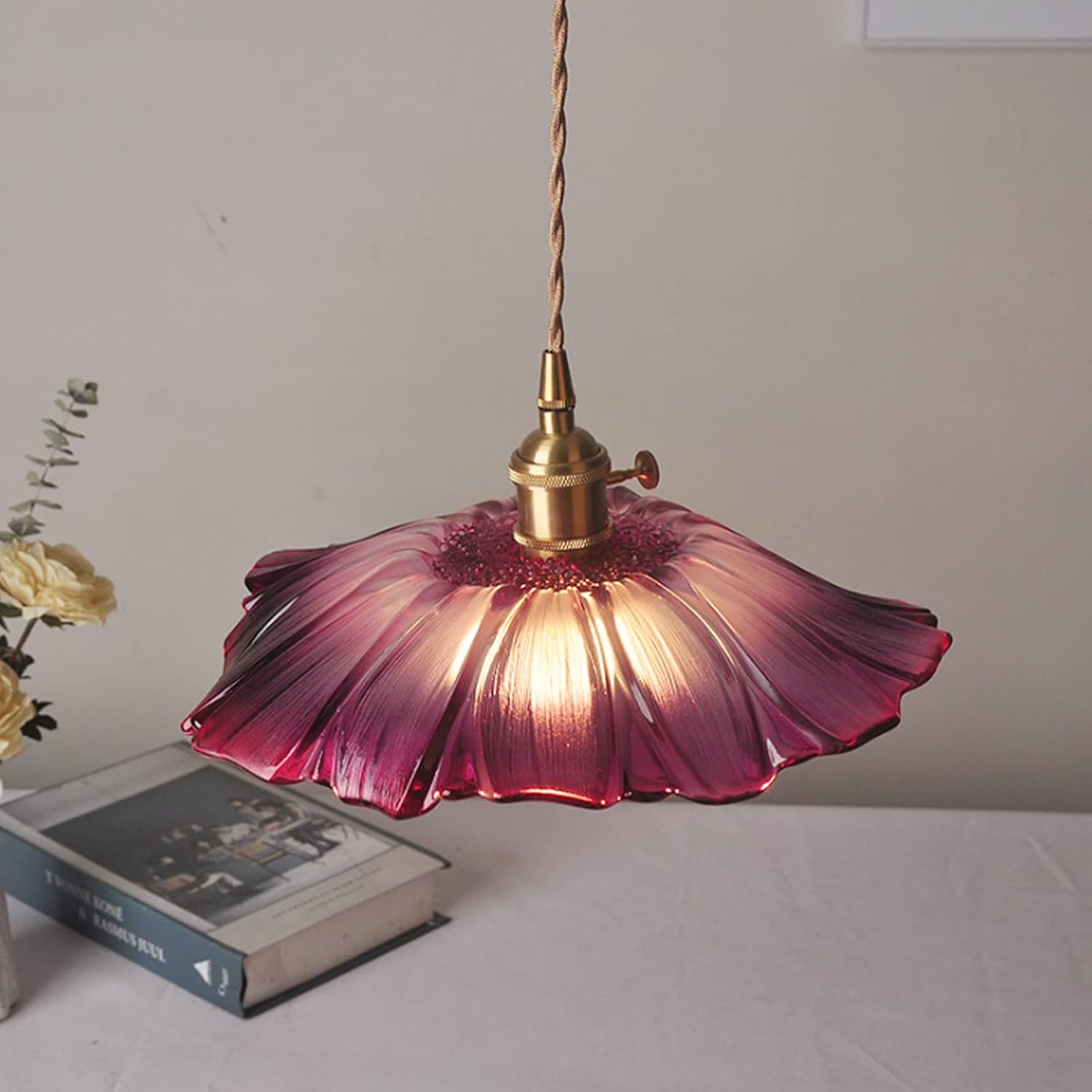 Vintage Flower Shape Glass Pendant Light For Dining Room