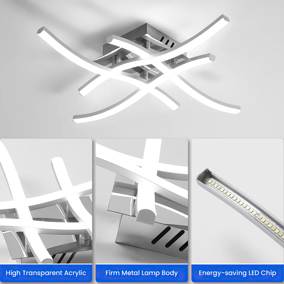 Silver Modern Aluminum Semi Flush LED Ceiling Lights For Bedroom