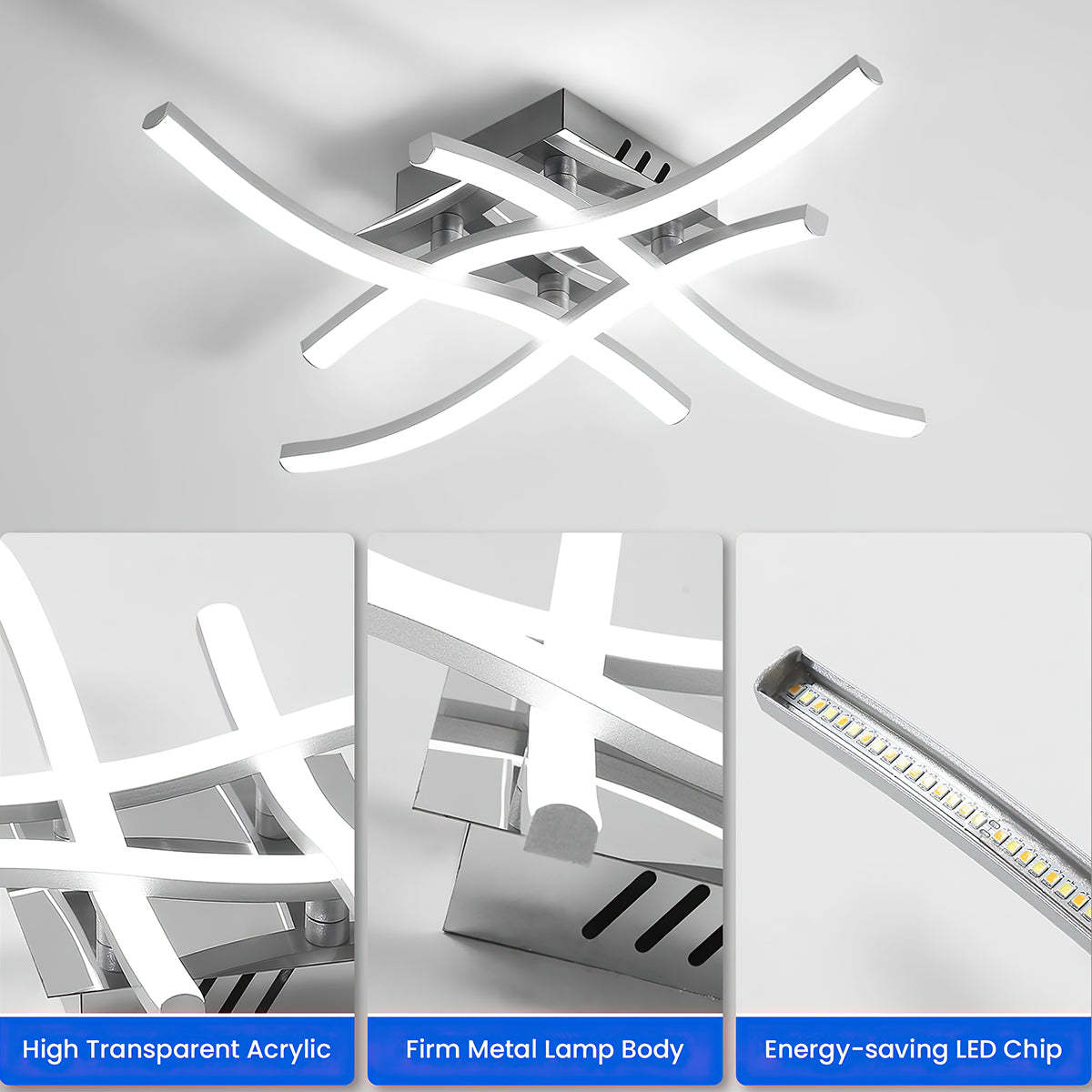 Silver Modern Aluminum Semi Flush LED Ceiling Lights For Bedroom