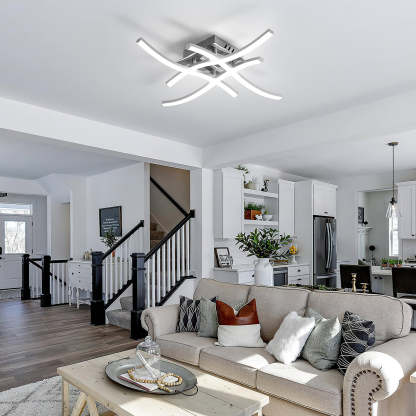 Silver Modern Aluminum Semi Flush LED Ceiling Lights For Bedroom