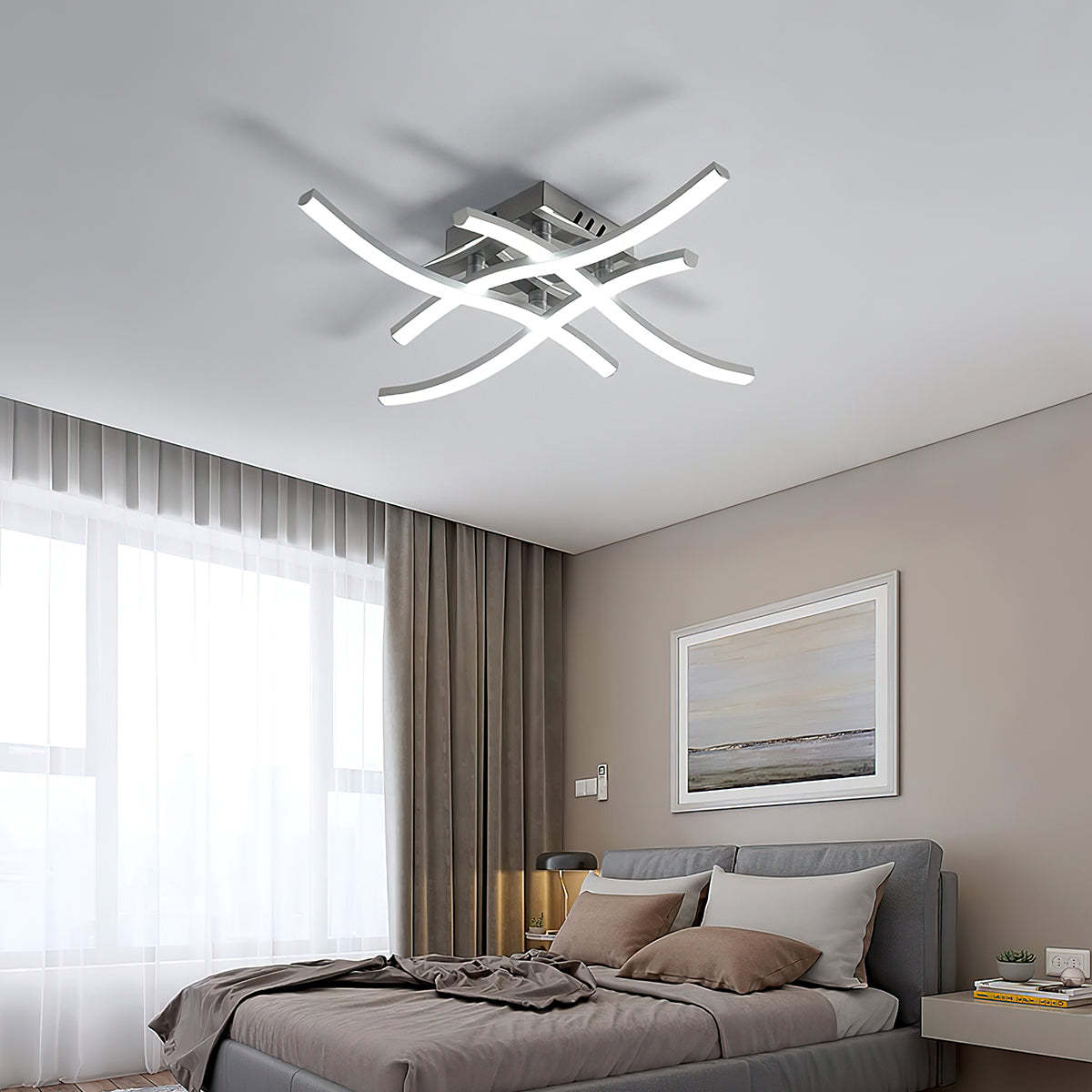 Silver Modern Aluminum Semi Flush LED Ceiling Lights For Bedroom