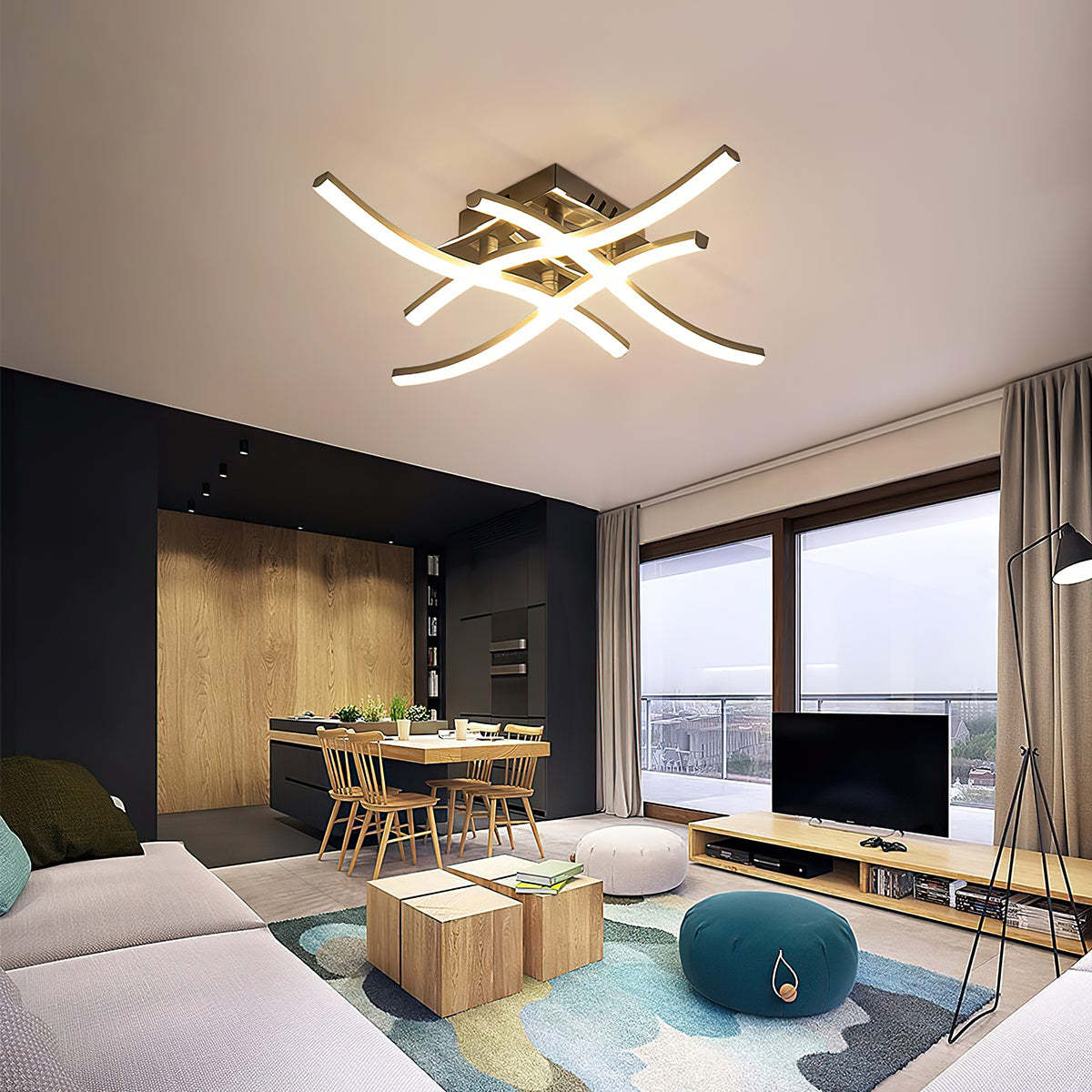 Silver Modern Aluminum Semi Flush LED Ceiling Lights For Bedroom