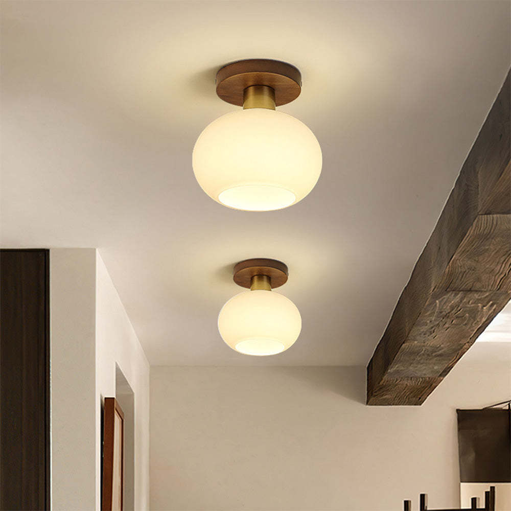 Nordic Walnut Minimalist Hallway Semi-Flush Ceiling Light