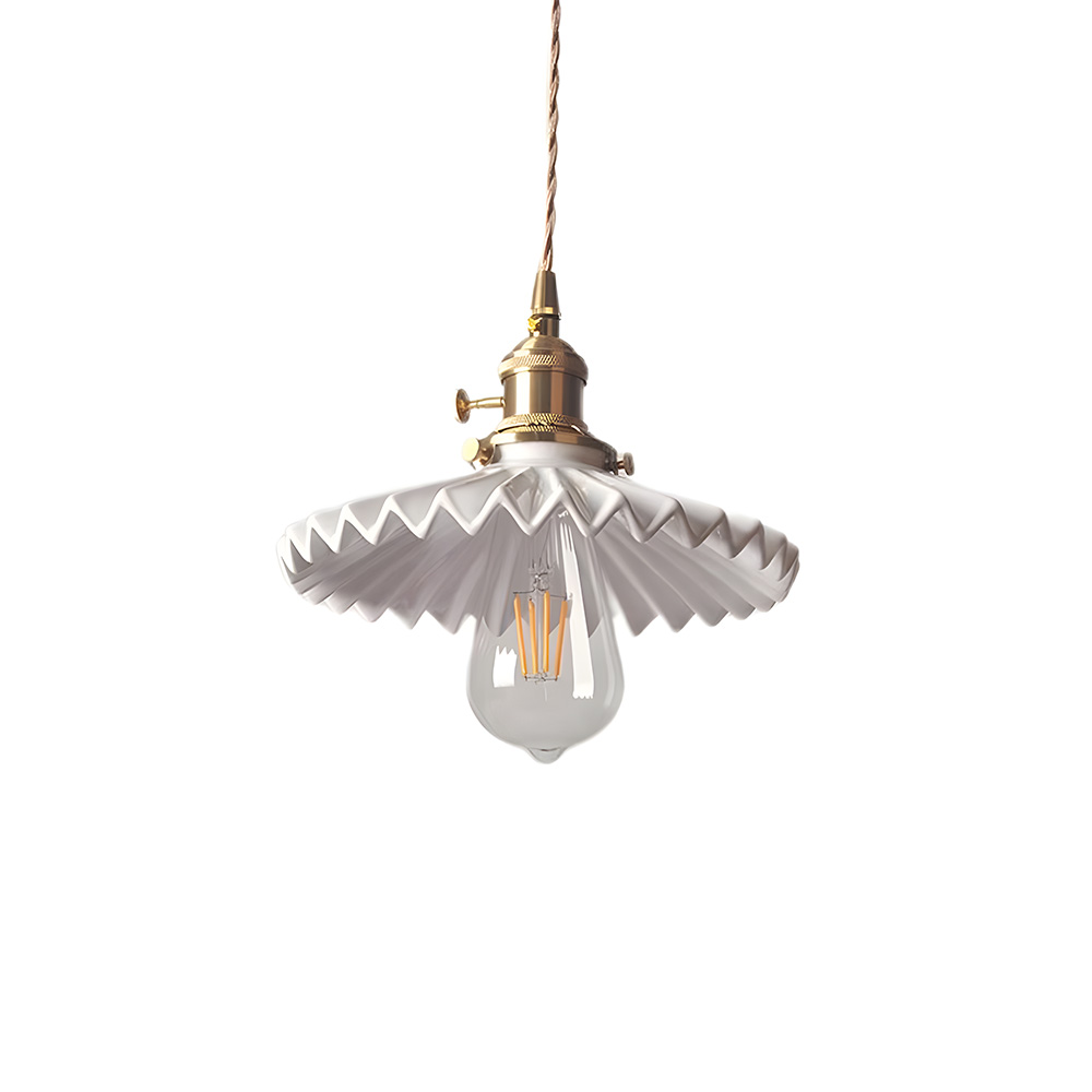 Nordic White Pleated Ceramic Bedroom Pendant Lighting