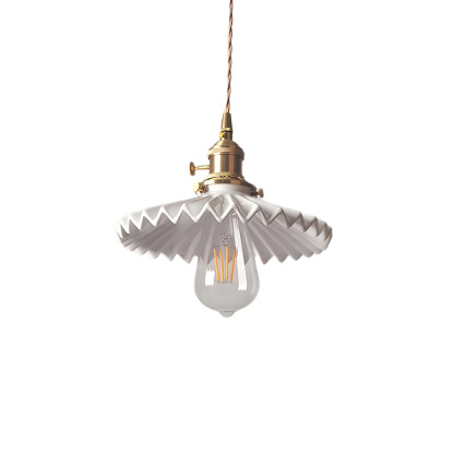 Nordic White Pleated Ceramic Bedroom Pendant Lighting