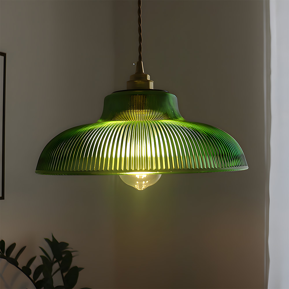 Retro Metal Dome Pendant Light with Glass Shade