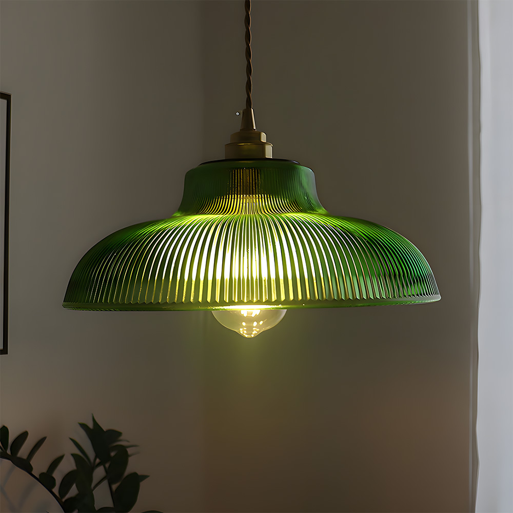 Retro Metal Dome Pendant Light with Glass Shade