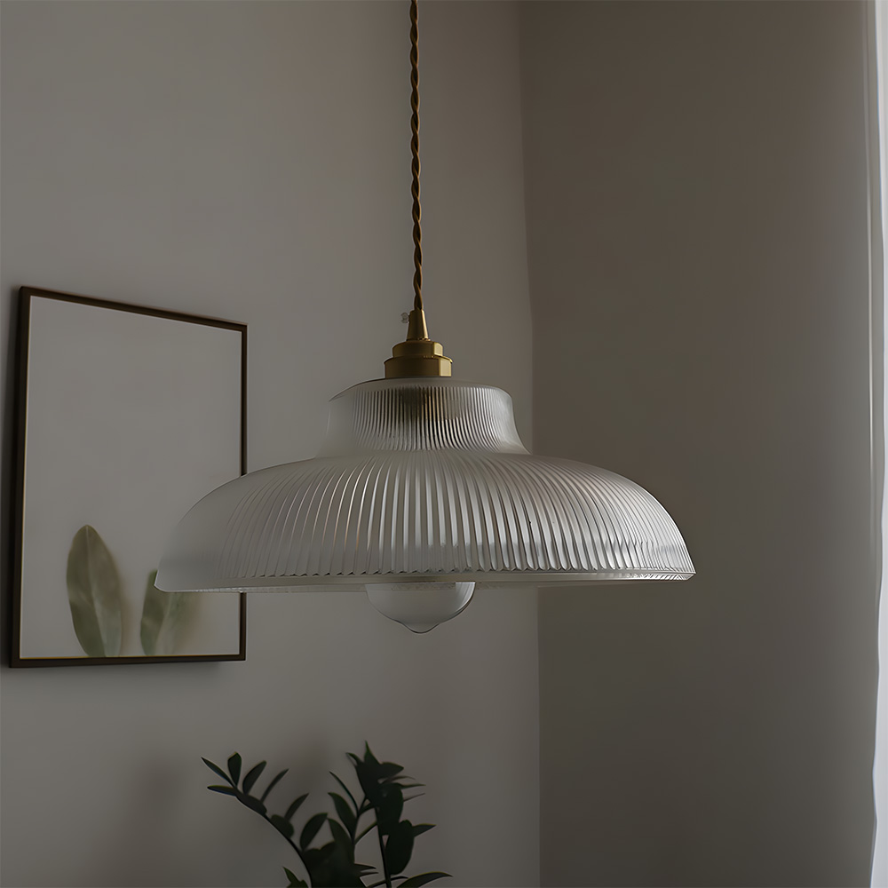 Retro Metal Dome Pendant Light with Glass Shade