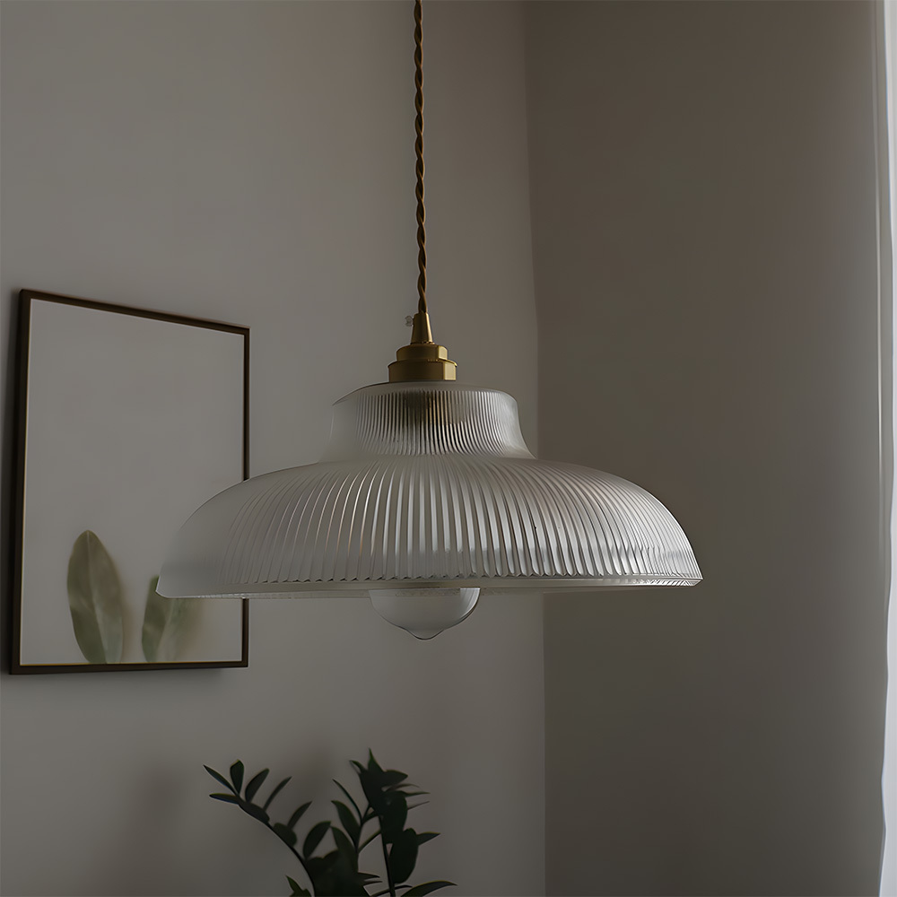 Retro Metal Dome Pendant Light with Glass Shade