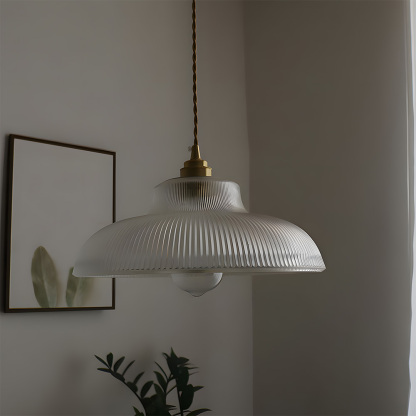 Retro Metal Dome Pendant Light with Glass Shade